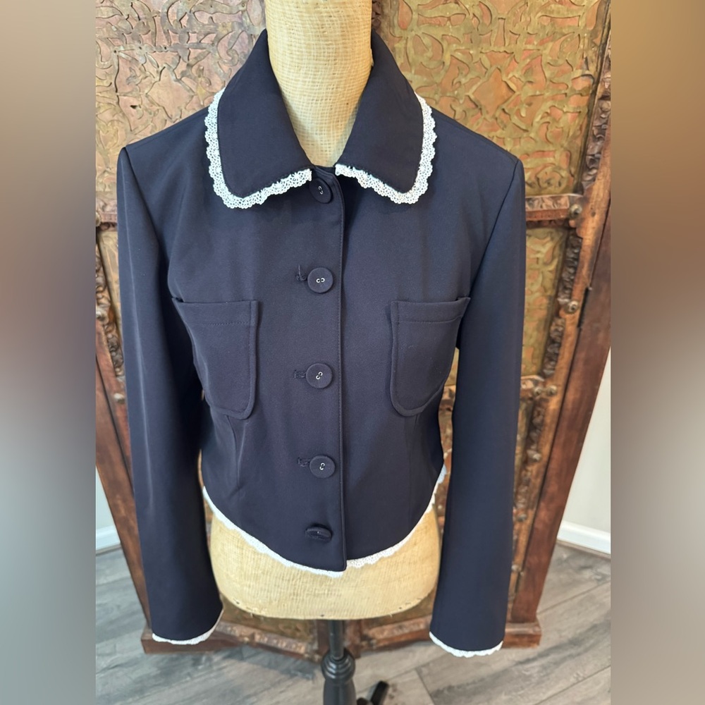 Avec Les Filles black Blazer‎ with White Lace Trim S
